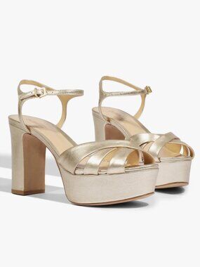 Schutz Keefa Platform Heels Sandals Gold Metallic Size 8.5